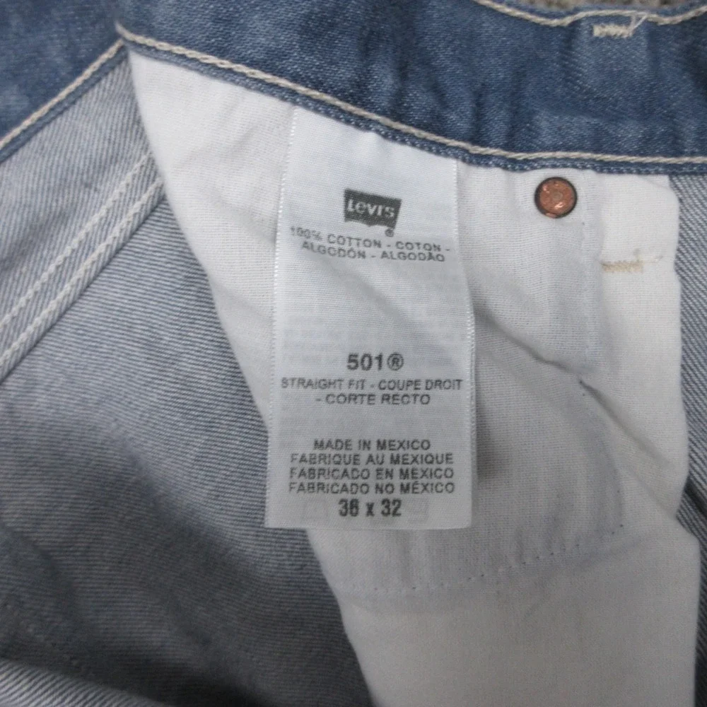 Levis‎ Jeans Mens 34x29 (Tag 36x32) Blue 501 Button Fly Original Straight Denim